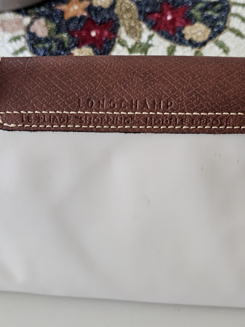 Longchamp Cream Tote with Brown Leather Trim and Handles - Picture 4 of 15